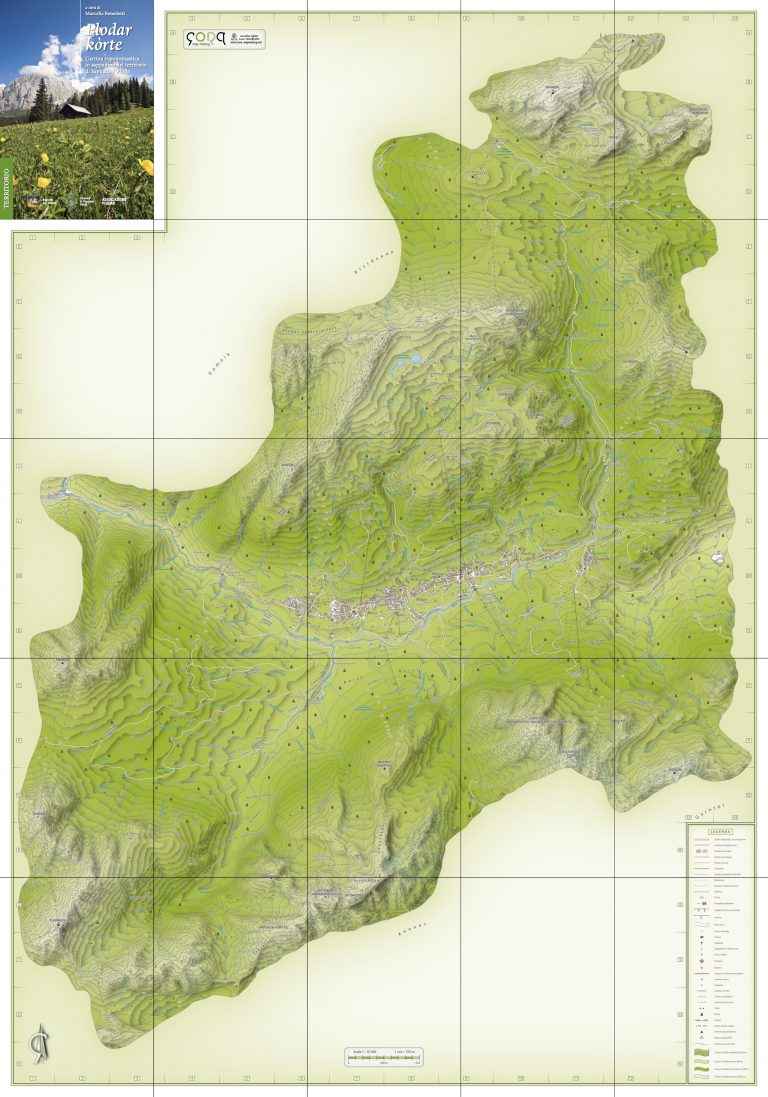 Interno della Plodar Kòrte, cartina toponomastica di Sappada